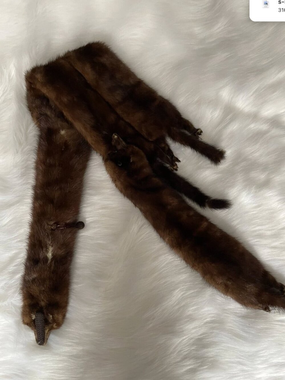 Vintage Mink Fur Stole Brown 4 Pelts Wrap Collar Full Body Classic